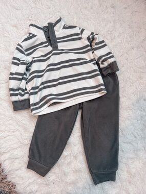Carter's Cream & Gray Striped Sherpa-Lined Hoodie Set